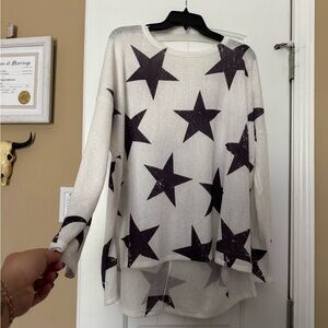 Star Patterned White and Black Sweater